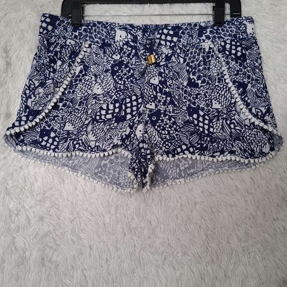 Lilly Pulitzer Target women’s navy white pull on shorts Pom Poms size Medium - Picture 2 of 12